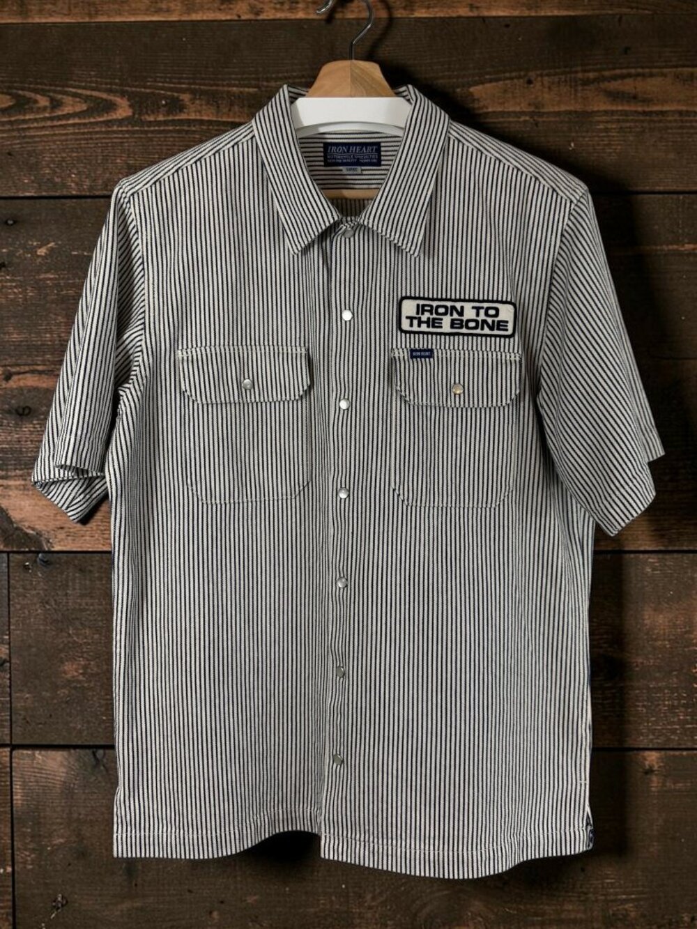 Iron Heart Iron to the Bone Hickory Stripe Short Sleeve Shirt Large